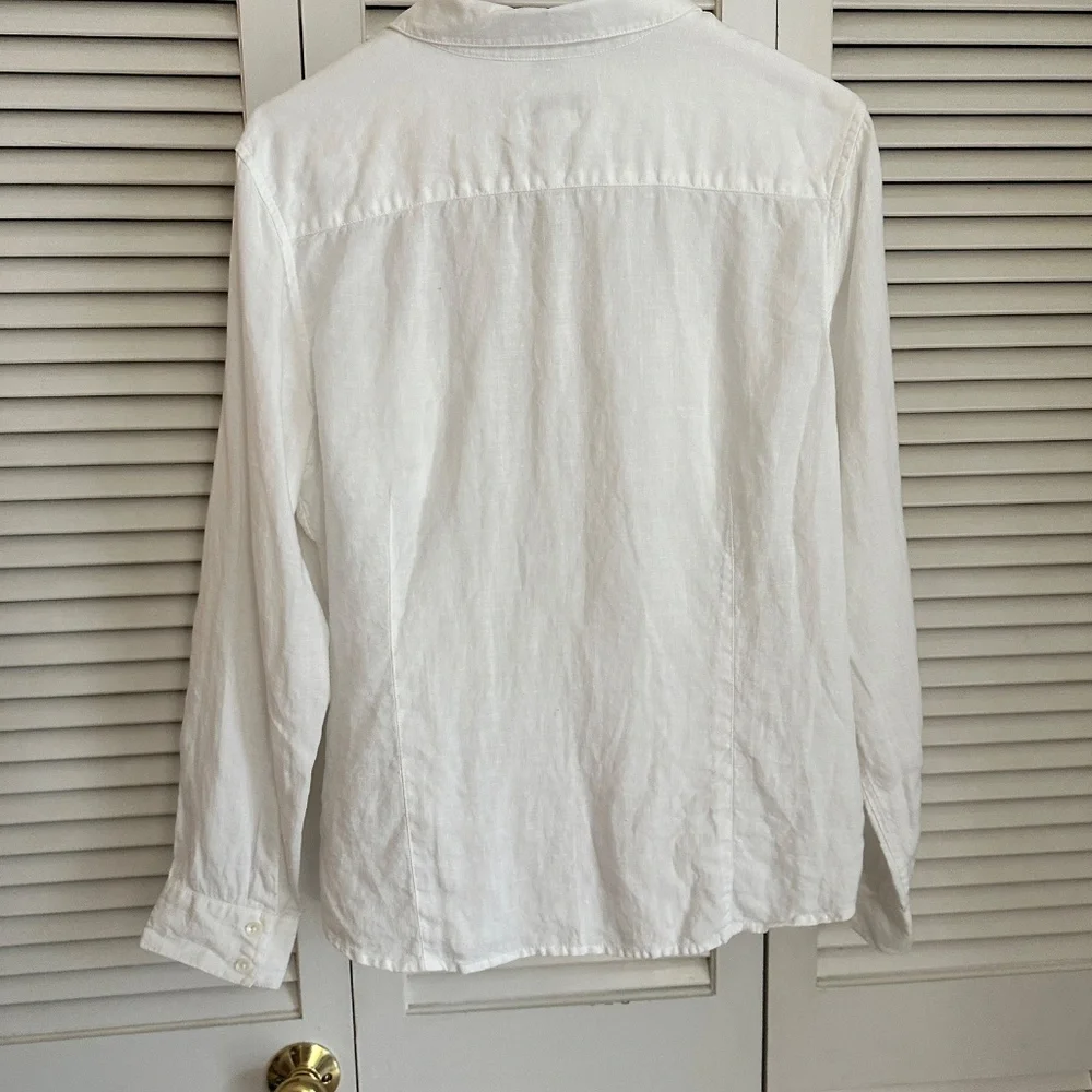 Talbots 100% Irish Linen White Long Sleeve Button Up Blouse Large - Picture 5 of 13